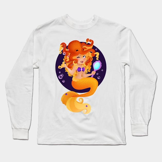 Orange Mermaid Long Sleeve T-Shirt by Redheadkls